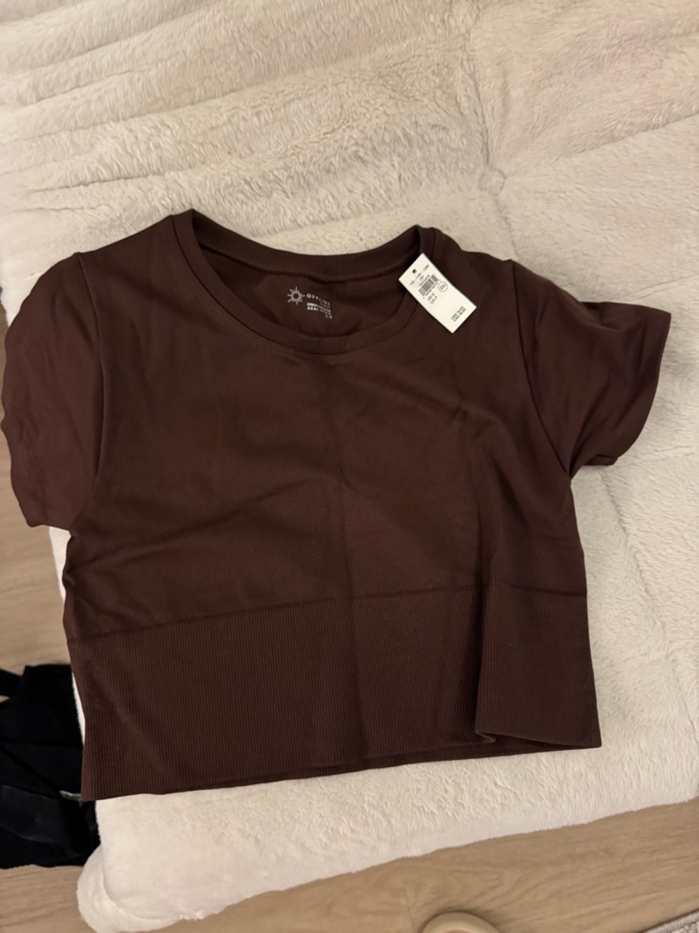 aerie Brown Ribbed Crop Tee